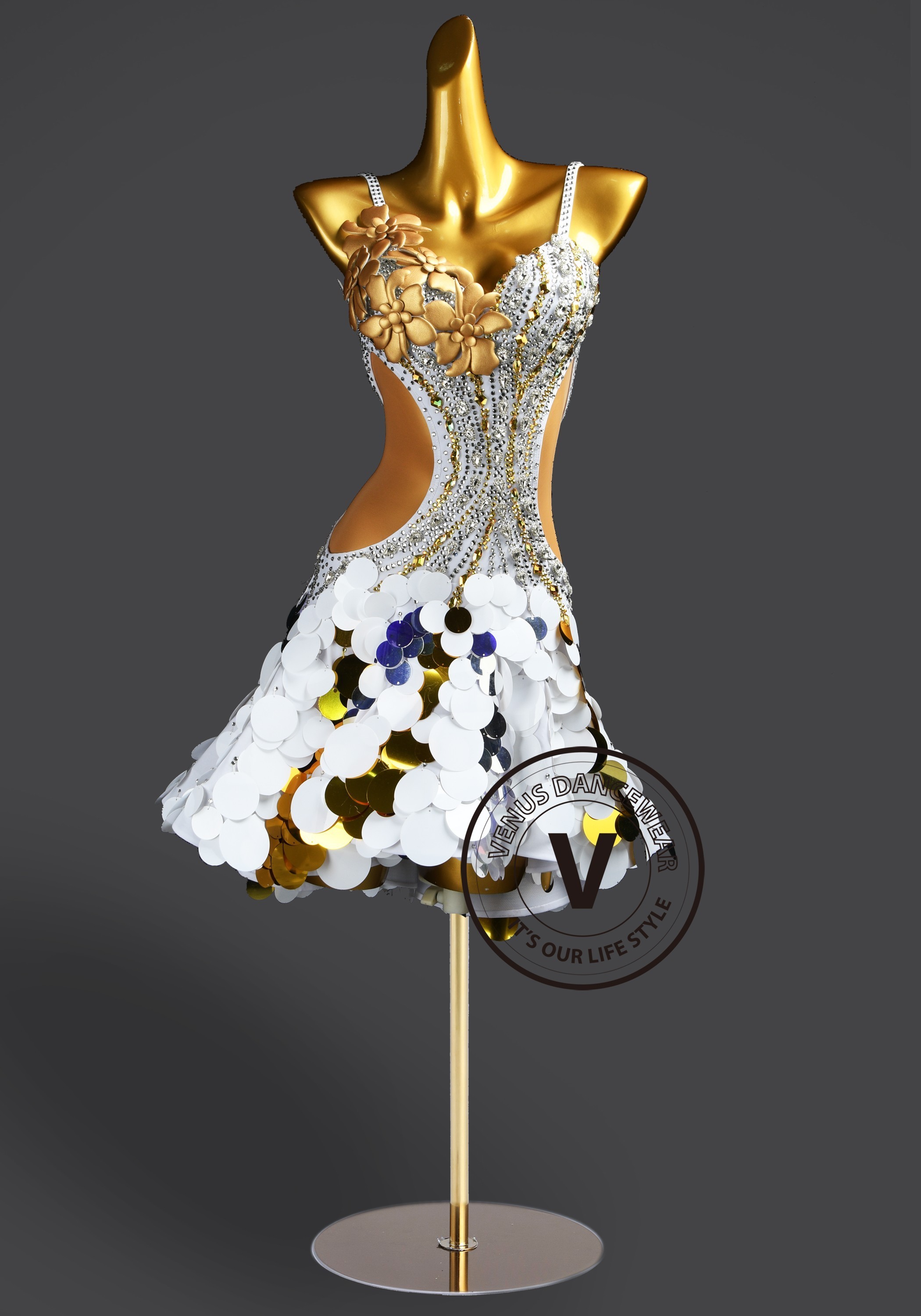 Gilded Blossom Petals Latin Rhythm Chacha Salsa Rumba Competition Dance Dress