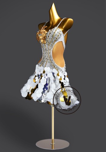 Gilded Blossom Petals Latin Rhythm Chacha Salsa Rumba Competition Dance Dress