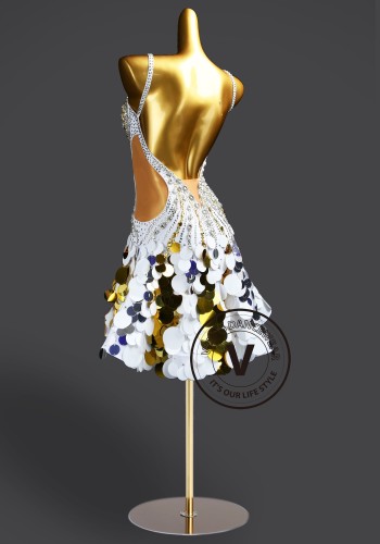 Gilded Blossom Petals Latin Rhythm Chacha Salsa Rumba Competition Dance Dress