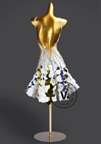 Gilded Blossom Petals Latin Rhythm Chacha Salsa Rumba Competition Dance Dress