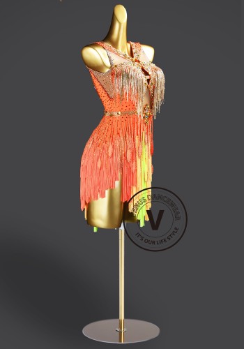 Sunset Tangerine Samba Latin Rhythm Chacha Salsa Rumba Competition Dance Dress