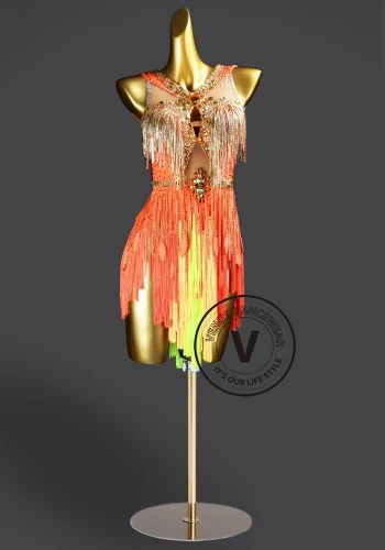 Sunset Tangerine Samba Latin Rhythm Chacha Salsa Rumba Competition Dance Dress
