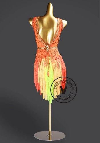 Sunset Tangerine Samba Latin Rhythm Chacha Salsa Rumba Competition Dance Dress