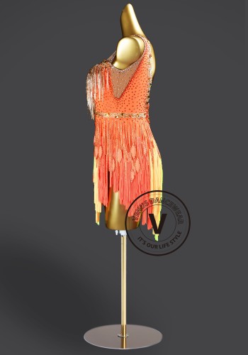 Sunset Tangerine Samba Latin Rhythm Chacha Salsa Rumba Competition Dance Dress