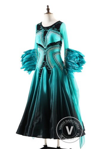 Teal Enchantment Nocturne Ballroom Smooth Dance Competition Dress