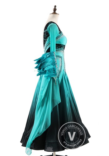 Teal Enchantment Nocturne Ballroom Smooth Dance Competition Dress