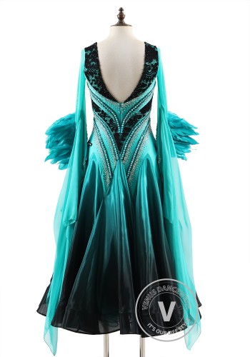 Teal Enchantment Nocturne Ballroom Smooth Dance Competition Dress