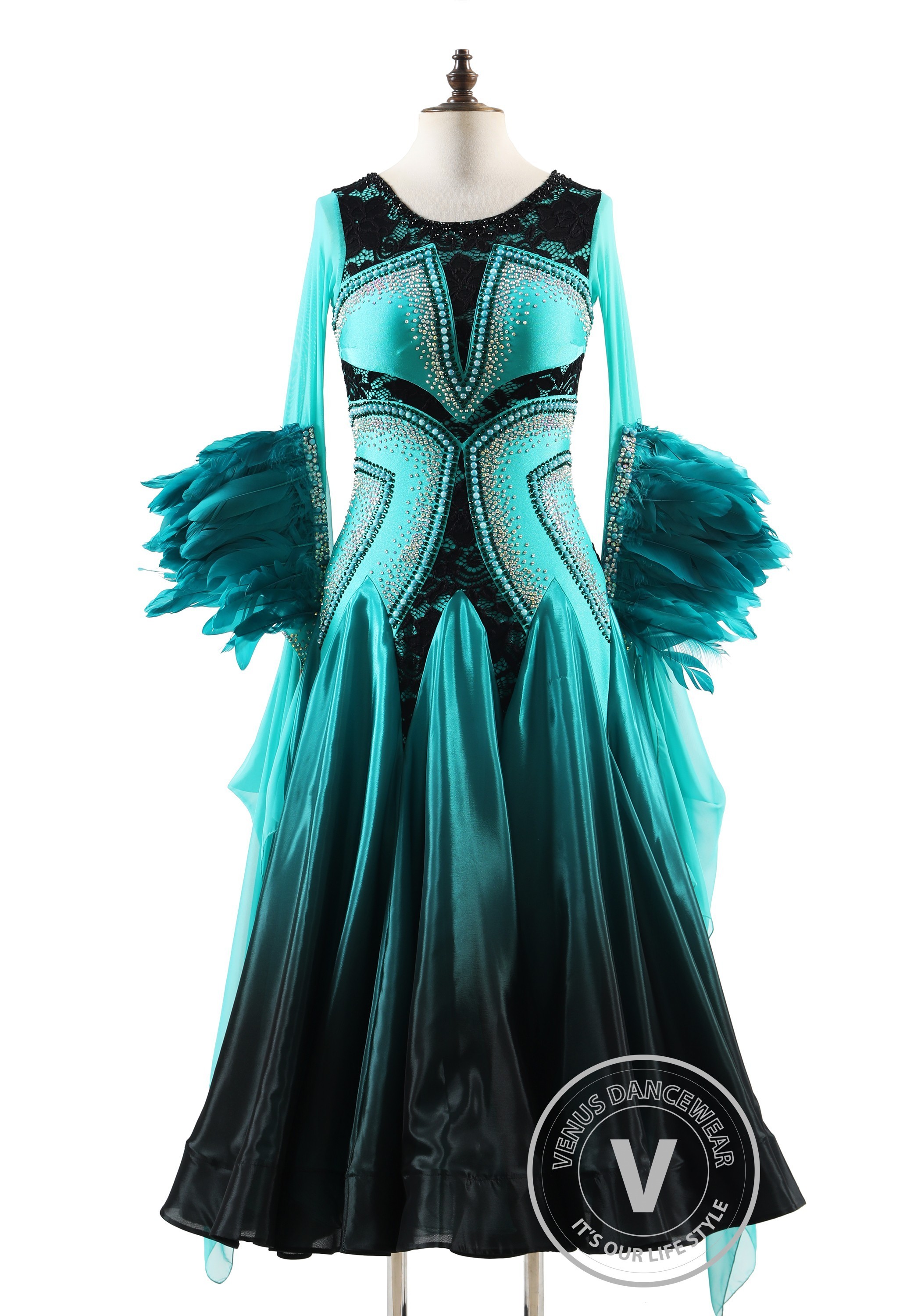 Teal Enchantment Nocturne Ballroom Smooth Dance Competition Dress