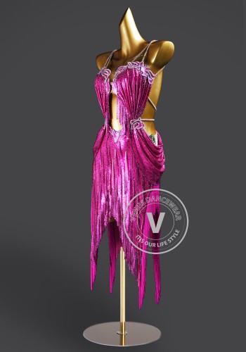 Fuchsia Cascade Radiance Samba Latin Rhythm Chacha Salsa Rumba Competition Dance Dress