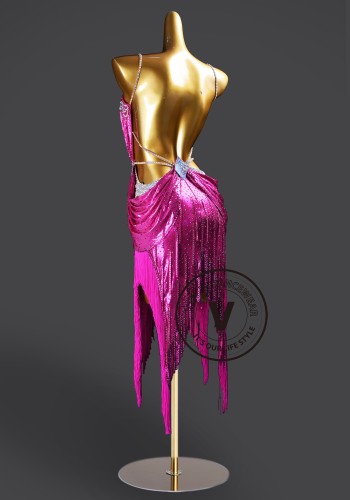 Fuchsia Cascade Radiance Samba Latin Rhythm Chacha Salsa Rumba Competition Dance Dress