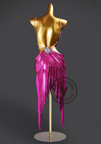 Fuchsia Cascade Radiance Samba Latin Rhythm Chacha Salsa Rumba Competition Dance Dress