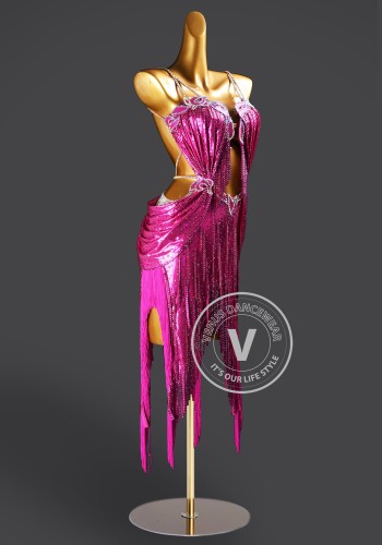 Fuchsia Cascade Radiance Samba Latin Rhythm Chacha Salsa Rumba Competition Dance Dress