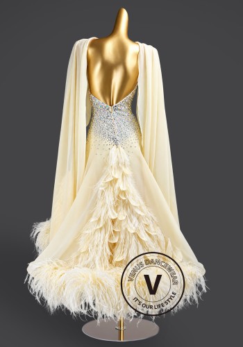 Ivory Aurora Feather Waltz Ballroom Dress American Smooth Competition Dresses