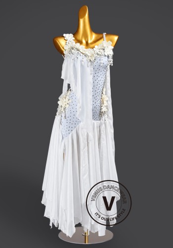 Bluebell Reverie White Waltz Ballroom Dress American Smooth Competition Dresses