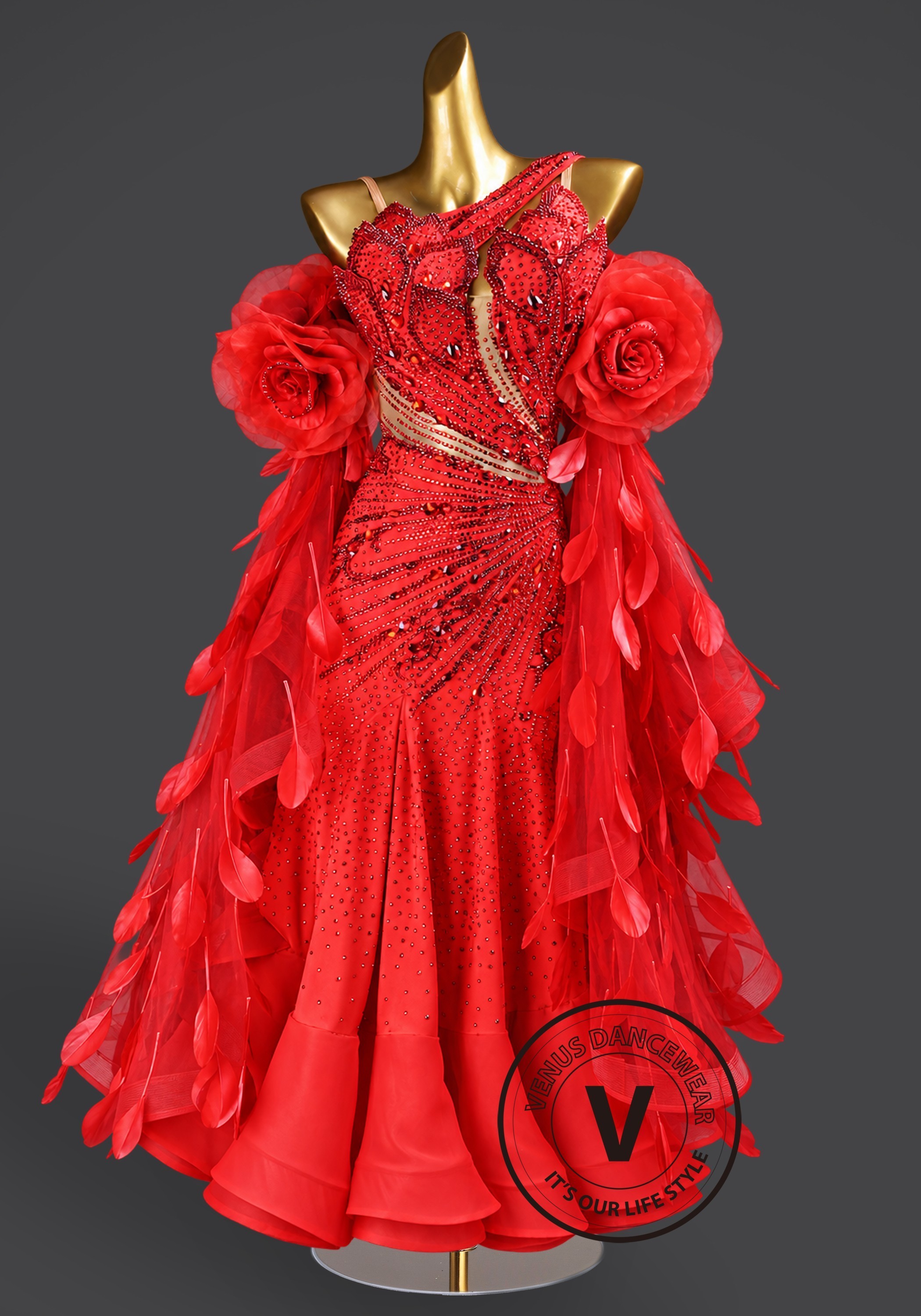Rosette Splendor Waltz Ballroom Dress American Smooth Competition Dresses