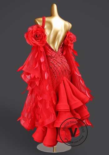 Rosette Splendor Waltz Ballroom Dress American Smooth Competition Dresses