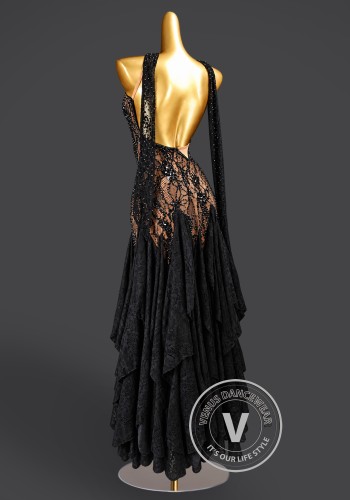 Noir Arabesque Waltz Ballroom Dress American Smooth Competition Dresses
