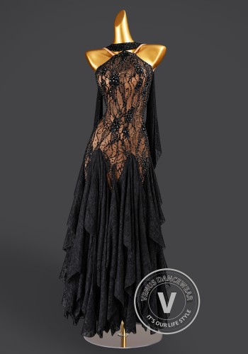 Noir Arabesque Waltz Ballroom Dress American Smooth Competition Dresses