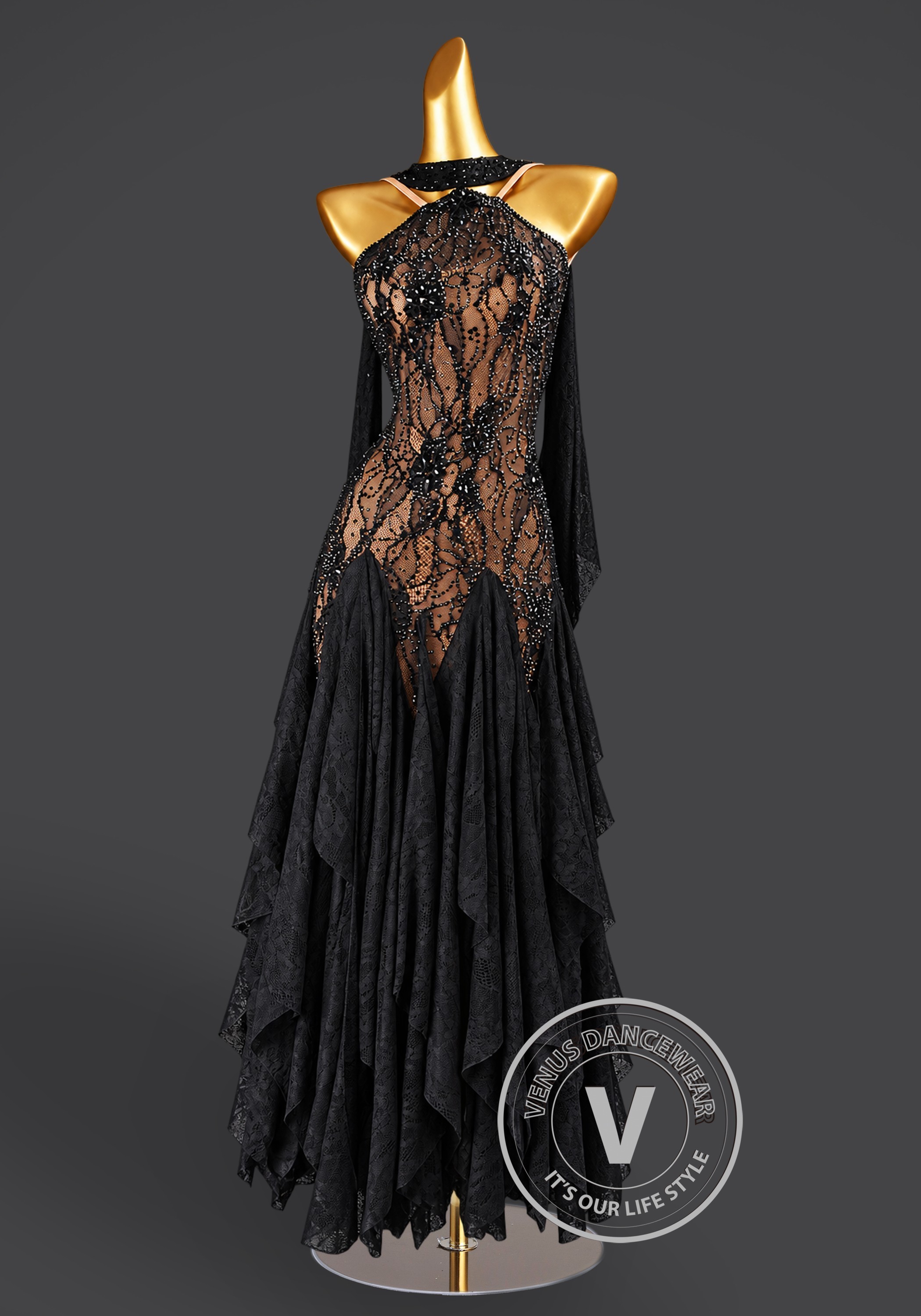 Noir Arabesque Waltz Ballroom Dress American Smooth Competition Dresses
