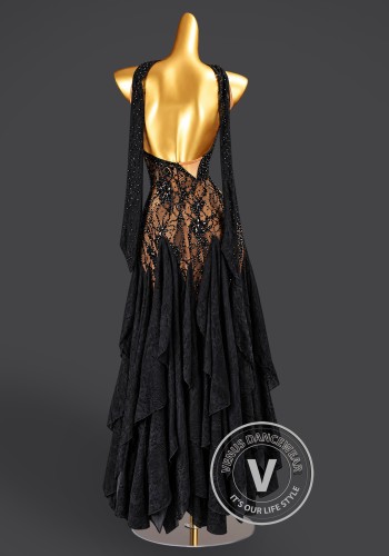 Noir Arabesque Waltz Ballroom Dress American Smooth Competition Dresses