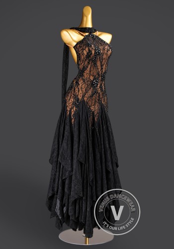 Noir Arabesque Waltz Ballroom Dress American Smooth Competition Dresses