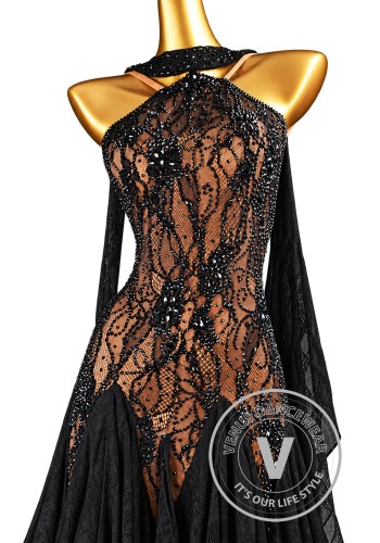 Noir Arabesque Waltz Ballroom Dress American Smooth Competition Dresses