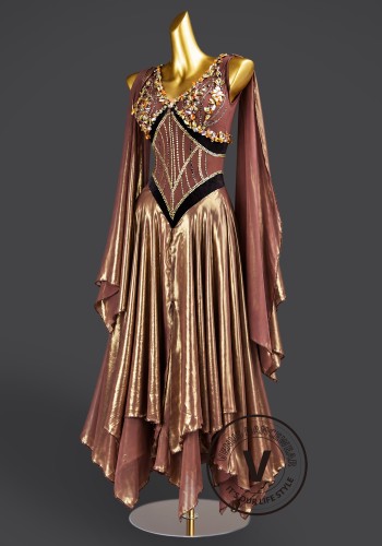 Bronze Nocturne Waltz Ballroom Dress American Smooth Competition Dresses
