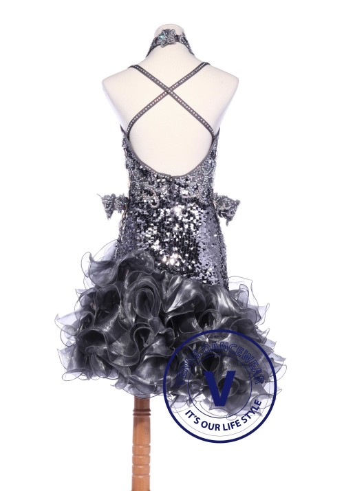 Silver Sequin Latin Rhythm Chacha Salsa Competition Dancing Dress