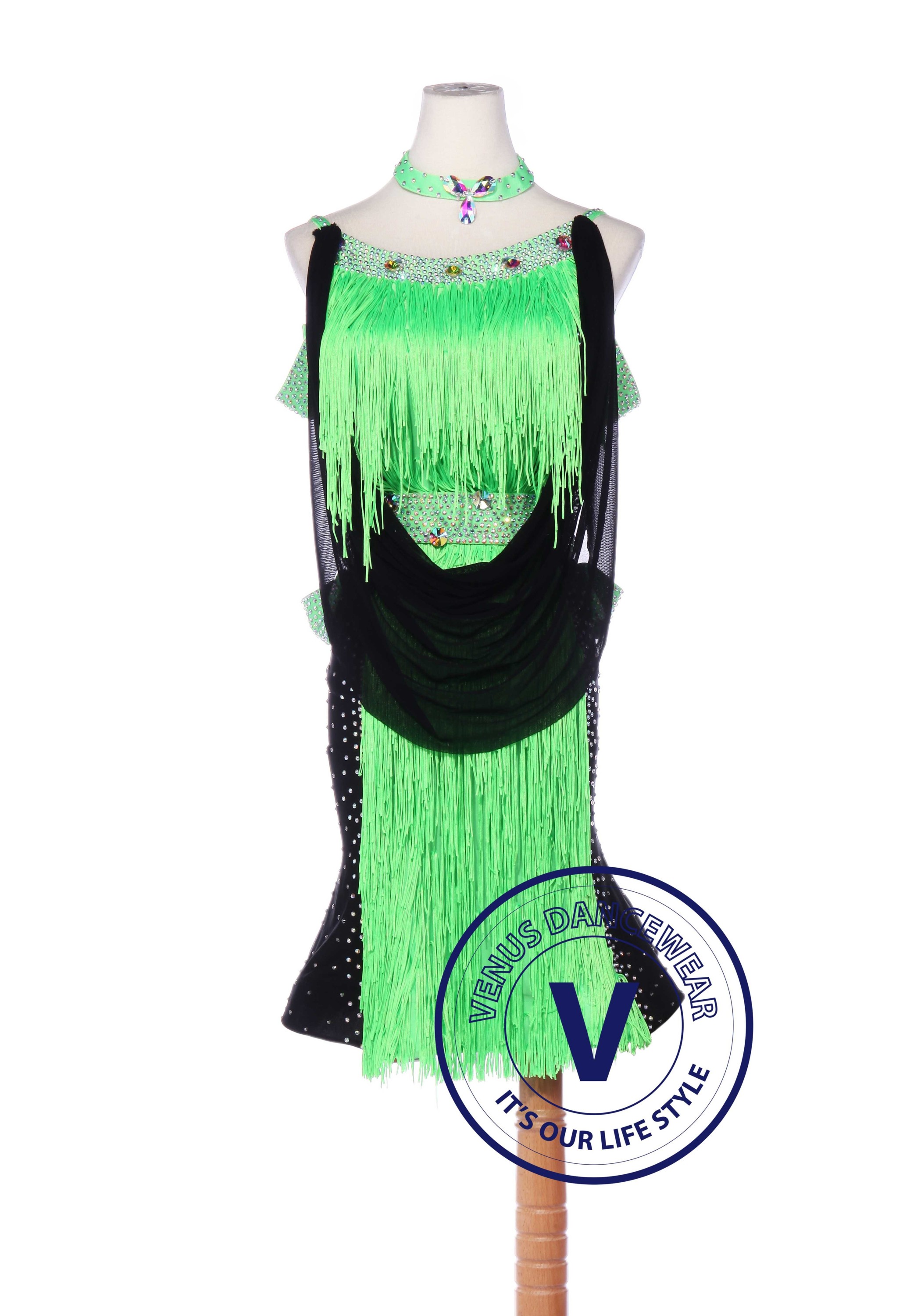 Sage Tail Latin Rhythm Chacha Salsa Competition Dancing Dress