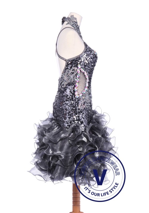 Silver Sequin Latin Rhythm Chacha Salsa Competition Dancing Dress