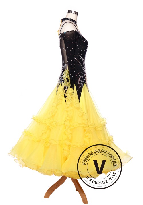 Yellow Waltz Smooth Standard Tango Foxtron Ballroom Competition Dress