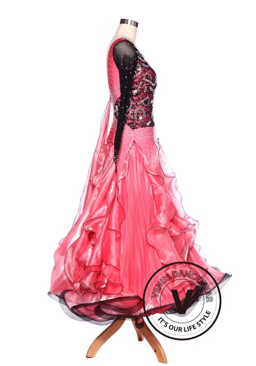 Black Lace Pink Waltz Standard Tango Smooth Ballroom Competition Dance Dress