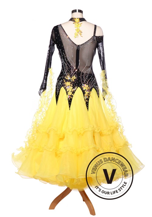 Yellow Waltz Smooth Standard Tango Foxtron Ballroom Competition Dress