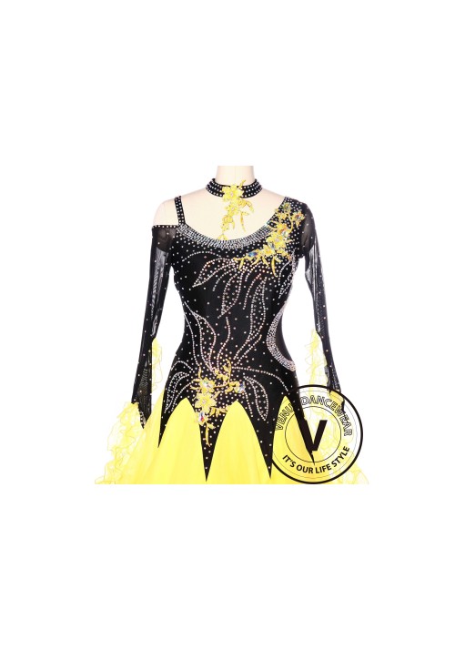 Yellow Waltz Smooth Standard Tango Foxtron Ballroom Competition Dress