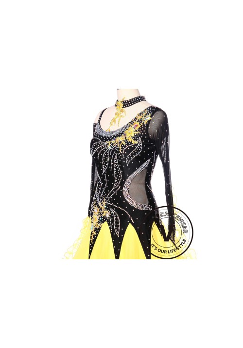 Yellow Waltz Smooth Standard Tango Foxtron Ballroom Competition Dress