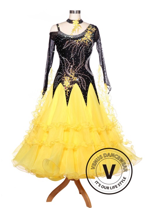 Yellow Waltz Smooth Standard Tango Foxtron Ballroom Competition Dress