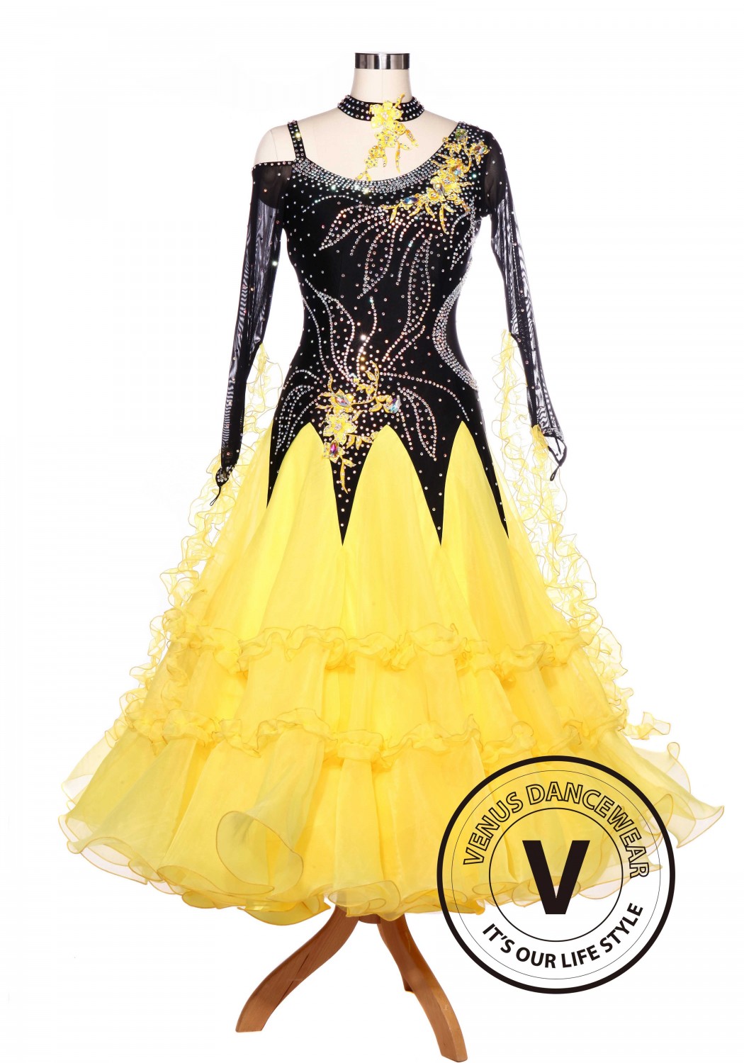 Yellow Waltz Smooth Standard Tango Foxtron Ballroom Competition Dress
