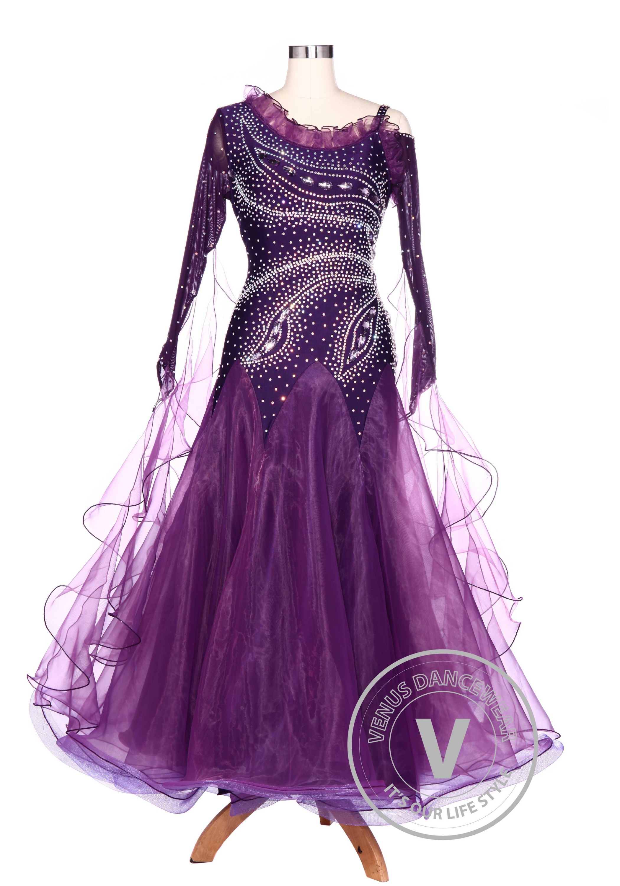 Plum Tail Waltz Smooth Standard Tango Ballroom Women Competition Dress