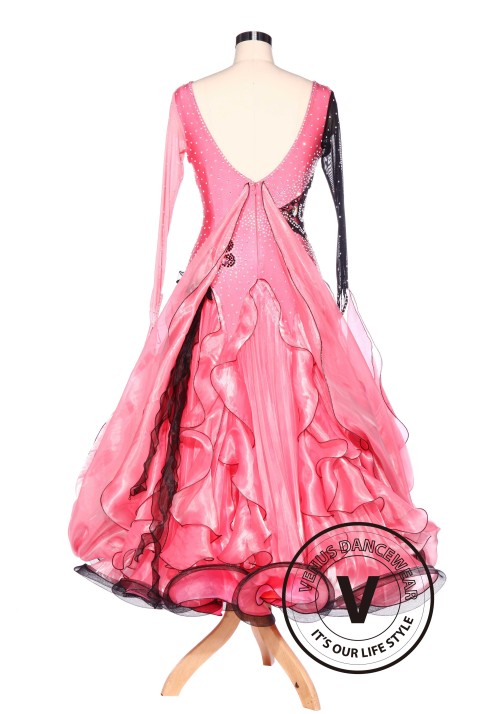 Black Lace Pink Waltz Standard Tango Smooth Ballroom Competition Dance Dress