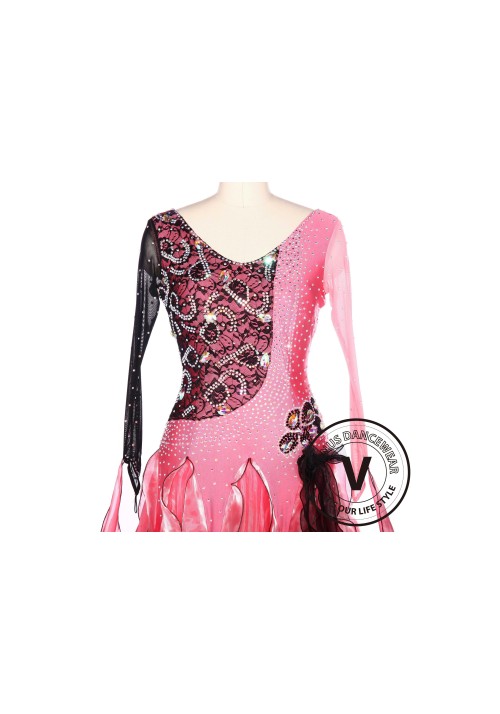 Black Lace Pink Waltz Standard Tango Smooth Ballroom Competition Dance Dress