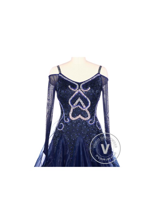 Navy Blue Lace Love Smooth Waltz Standard Tango Ballroom Competition Women Dress