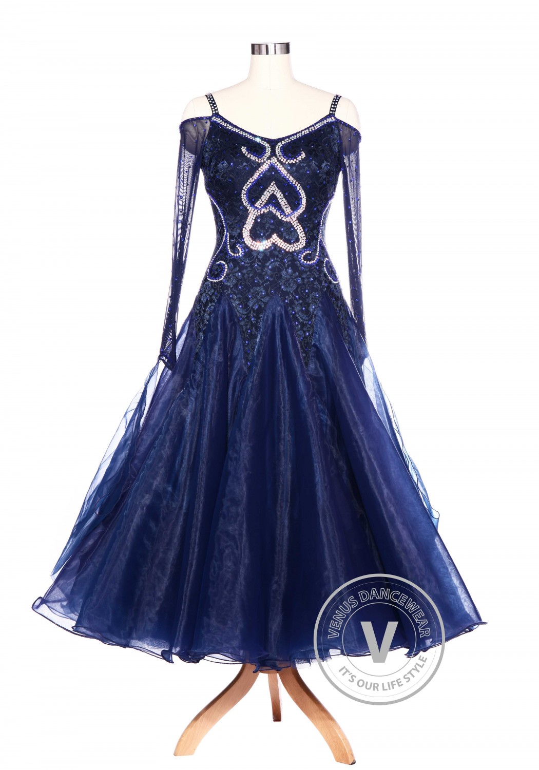 Navy Blue Lace Love Smooth Waltz Standard Tango Ballroom Competition Women Dress