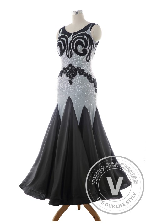 Luxury Black Standard Ballroom Tango Waltz Smooth Competition Dance Dress