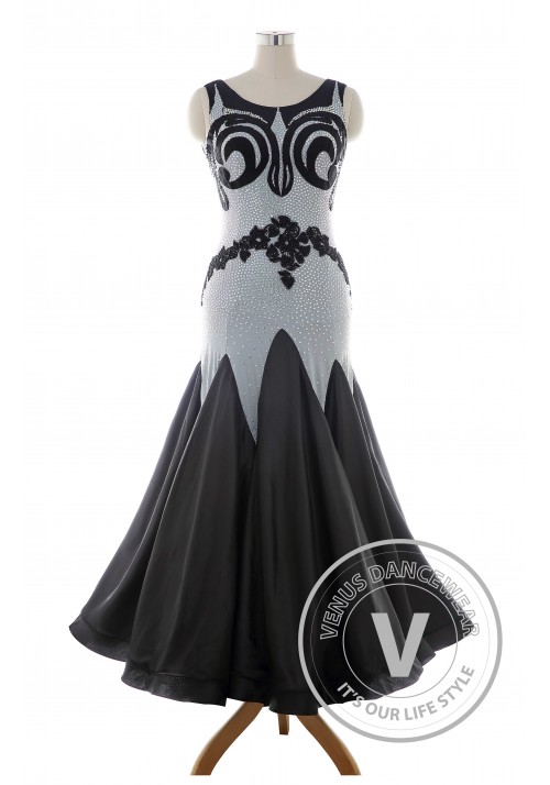 Luxury Black Standard Ballroom Tango Waltz Smooth Competition Dance Dress