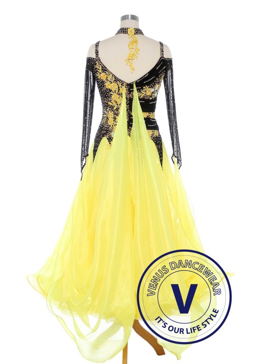 Luxury Yellow Standard Ballroom Tango Waltz Smooth Competition Dance Dress