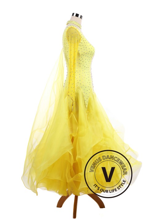 Pure Yellow Standard Ballroom Tango Waltz Smooth Competition Dance Dress