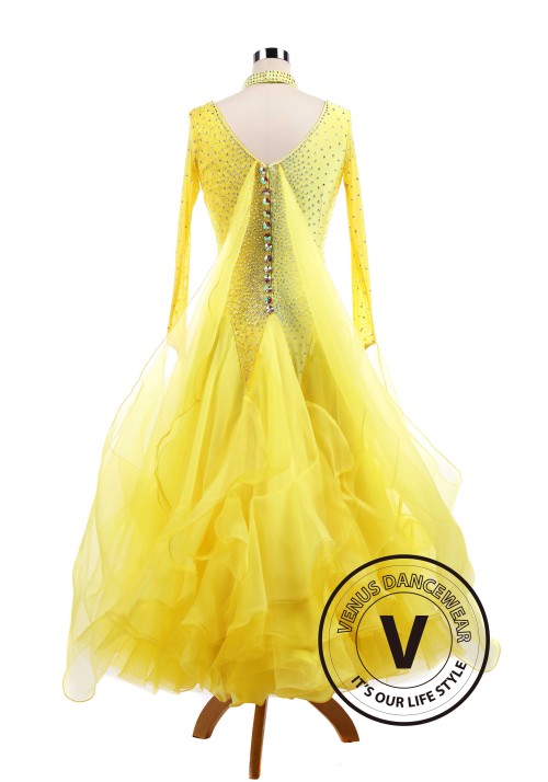 Pure Yellow Standard Ballroom Tango Waltz Smooth Competition Dance Dress