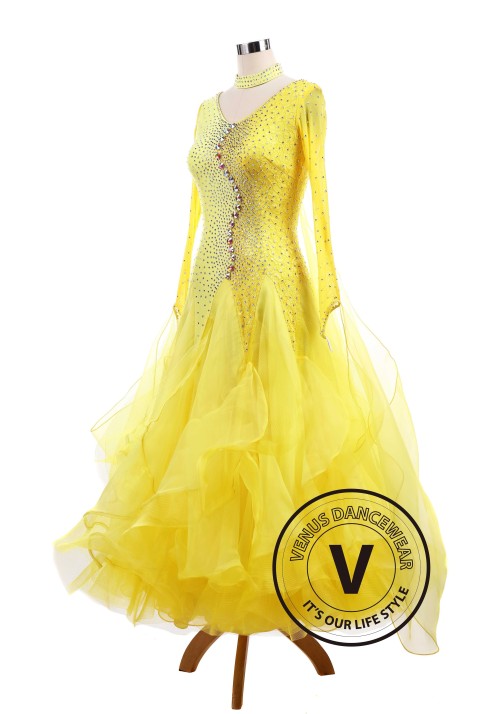 Pure Yellow Standard Ballroom Tango Waltz Smooth Competition Dance Dress