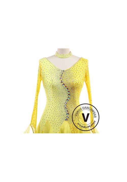 Pure Yellow Standard Ballroom Tango Waltz Smooth Competition Dance Dress