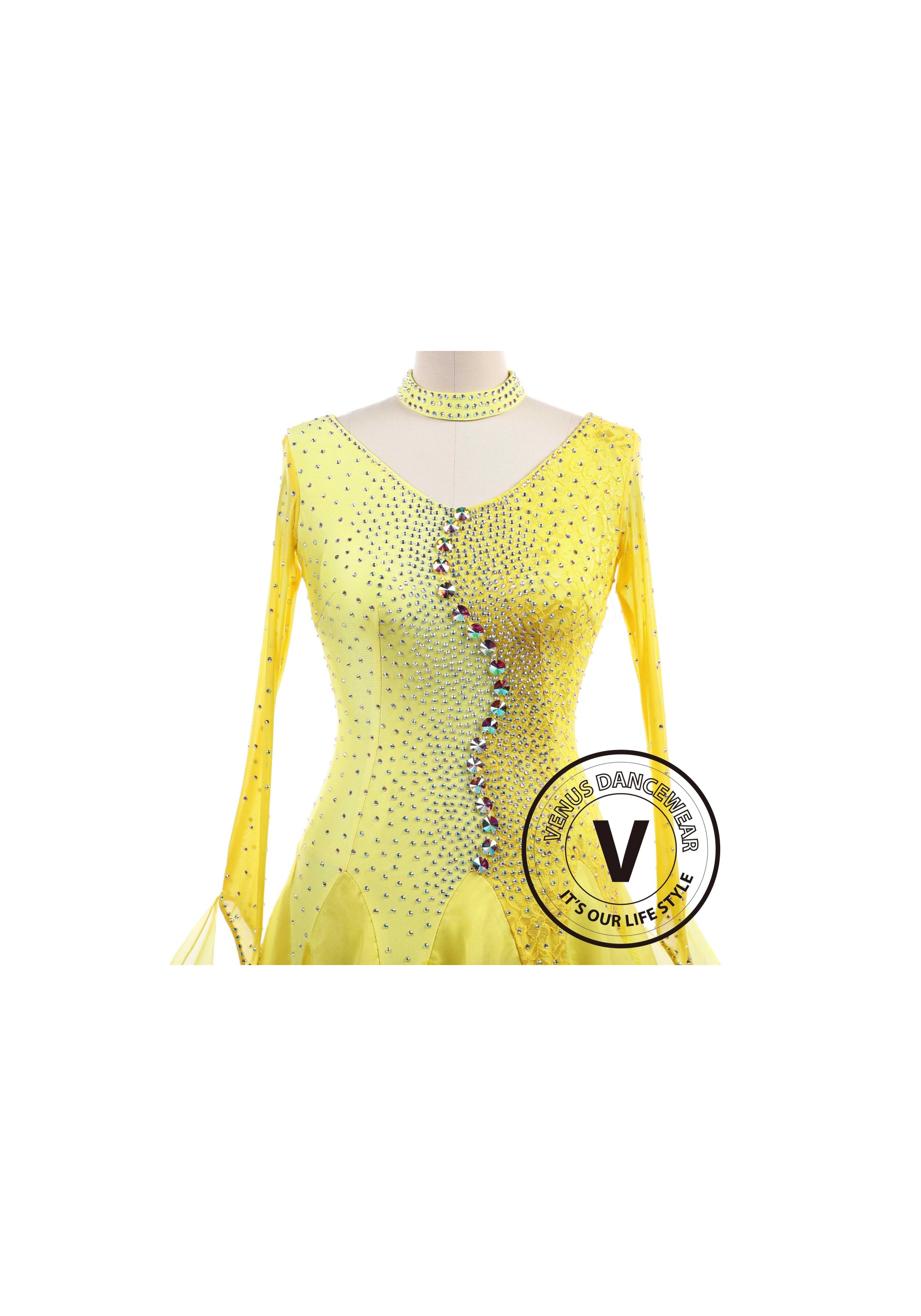 Pure Yellow Standard Ballroom Tango Waltz Smooth Competition Dance Dress